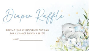 636 Blue Floral Sleeping Elephant Baby Shower Diaper Raffle: 636 Blue Floral Sleeping Elephant Baby Shower Invitation Set