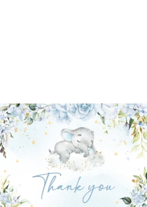 636 Blue Floral Sleeping Elephant Baby Shower Thank You Card: 636 Blue Floral Sleeping Elephant Baby Shower Invitation Set