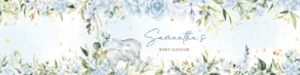 636 Blue Floral Sleeping Elephant Baby Shower Bottle Label: 636 Blue Floral Sleeping Elephant Baby Shower Bottle Label