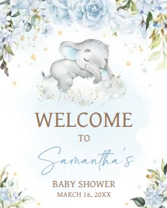 636 Blue Floral Sleeping Elephant Baby Shower Welcome Sign 16x20: 636 Blue Floral Sleeping Elephant Baby Shower Welcome Sign