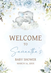 636 Blue Floral Sleeping Elephant Baby Shower Welcome Sign A1: 636 Blue Floral Sleeping Elephant Baby Shower Welcome Sign
