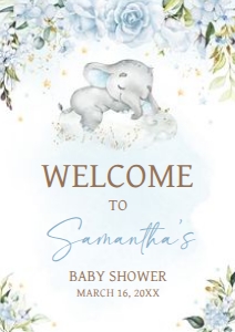 636 Blue Floral Sleeping Elephant Baby Shower Welcome Sign A2: 636 Blue Floral Sleeping Elephant Baby Shower Welcome Sign