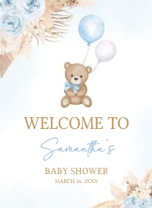 622 Blue Boho Bear Balloon Baby Shower Welcome Sign design preview