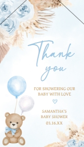 622 Blue Boho Bear Balloon Baby Shower Favor Tag with Line: 622 Blue Boho Bear Balloon Baby Shower Favor Tag