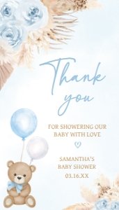 622 Blue Boho Bear Balloon Baby Shower Favor Tag: 622 Blue Boho Bear Balloon Baby Shower Favor Tag