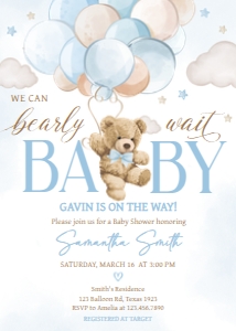 623 Blue Balloon Bear Baby Shower Invitation: 623 Blue Balloon Bear Baby Shower Invitation