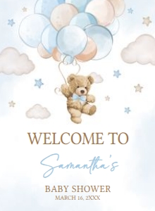 623 Blue Balloon Bear Baby Shower Welcome Sign 11X15: 623 Blue Balloon Bear Baby Shower Welcome Sign