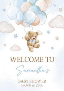 623 Blue Balloon Bear Baby Shower Welcome Sign A2: 623 Blue Balloon Bear Baby Shower Welcome Sign