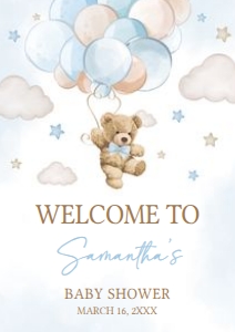 623 Blue Balloon Bear Baby Shower Welcome Sign A3: 623 Blue Balloon Bear Baby Shower Welcome Sign