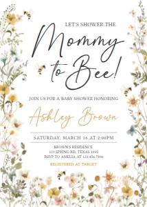 639 Bee Wildflower Baby Shower Invitation: 639 Bee Wildflower Baby Shower Invitation Set