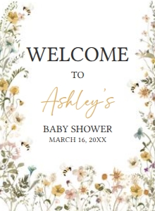 639 Bee Wildflower Baby Shower Welcome Sign 11x15: 639 Bee Wildflower Baby Shower Welcome Sign