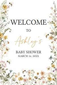 639 Bee Wildflower Baby Shower Welcome Sign 20x30: 639 Bee Wildflower Baby Shower Welcome Sign
