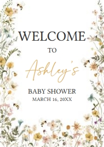 639 Bee Wildflower Baby Shower Welcome Sign A3: 639 Bee Wildflower Baby Shower Welcome Sign