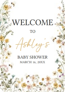 639 Bee Wildflower Baby Shower Welcome Sign A4: 639 Bee Wildflower Baby Shower Welcome Sign