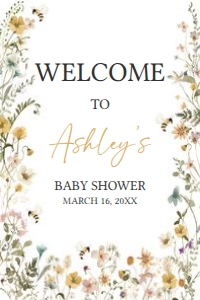 639 Bee Wildflower Baby Shower Welcome Sign 24x36: 639 Bee Wildflower Baby Shower Welcome Sign