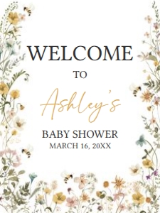 639 Bee Wildflower Baby Shower Welcome Sign 18x24: 639 Bee Wildflower Baby Shower Welcome Sign