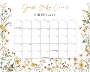 639 Bee Wildflower Baby Shower Calendar 10x8: 639 Bee Wildflower Baby Shower Calendar