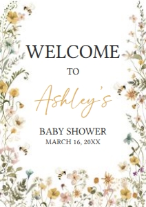 639 Bee Wildflower Baby Shower Welcome Sign A2: 639 Bee Wildflower Baby Shower Welcome Sign