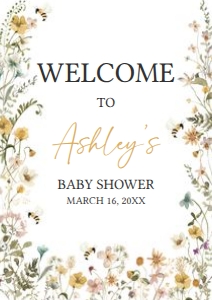 639 Bee Wildflower Baby Shower Welcome Sign A1: 639 Bee Wildflower Baby Shower Welcome Sign