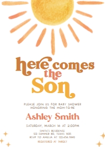 640 Here Comes the Son Baby Shower Invitation: 640 Here Comes the Son Baby Shower Invitation