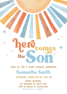 642 Here Comes the Son Baby Shower Invitation: 642 Here Comes the Son Baby Shower Invitation