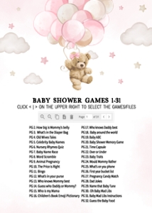 599 Pink Balloon Bear Baby Shower Games Bundle 1: 599 Pink Balloon Bear Baby Shower Games