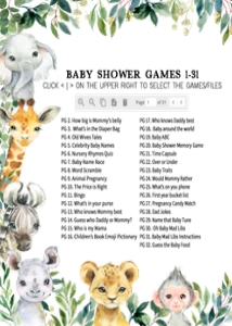 601 Greenery Wild One Safari Baby Shower Games Bundle 1: 601 Greenery Wild One Safari Baby Shower Games