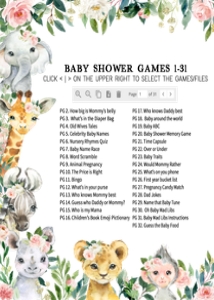 602 Pink Floral Wild One Safari Baby Shower Games Bundle 1: 602 Pink Floral Wild One Safari Baby Shower Games
