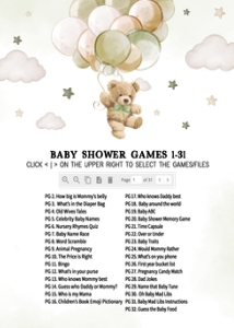 604 Green Balloon Bear Baby Shower Games Bundle 1: 604 Green Balloon Bear Baby Shower Games