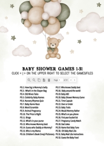 603 Green Bear Balloon Baby Shower Games Bundle 1: 603 Green Bear Balloon Baby Shower Games