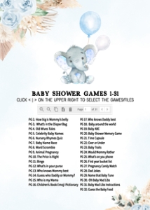 618 Blue Boho Balloon Elephant Baby Shower Games Bundle 1: 618 Blue Boho Balloon Elephant Baby Shower Games
