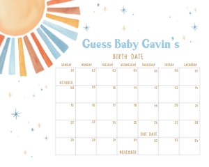 642 Here Comes the Son Baby Shower Calendar 20x16: 642 Here Comes the Son Baby Shower Calendar