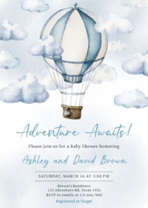 643 Adventure Awaits Hot Air Balloon Baby Shower Invitation: 643 Adventure Awaits Hot Air Balloon Baby Shower Invitation Set