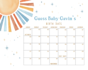642 Here Comes the Son Baby Shower Calendar 10x8: 642 Here Comes the Son Baby Shower Calendar