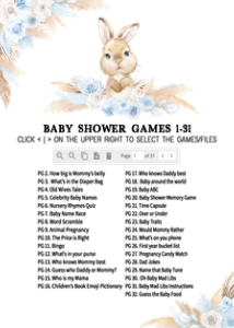 611 Blue Boho Bunny Baby Shower Games design preview