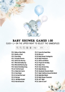 618 Blue Boho Balloon Elephant Baby Shower Games Bundle 2: 618 Blue Boho Balloon Elephant Baby Shower Games
