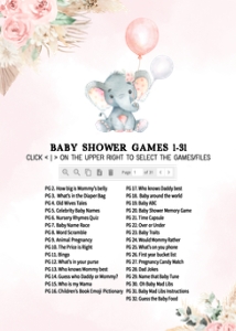 619 Pink Boho Balloon Elephant Baby Shower Games design preview