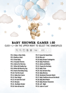 623 Blue Balloon Bear Baby Shower Games Bundle 2: 623 Blue Balloon Bear Baby Shower Games