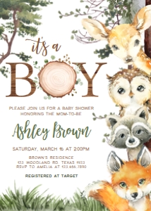 645 Woodland Animals Baby Shower Invitation: 645 Woodland Animals Baby Shower Invitation Set