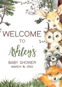 645 Woodland Animals Baby Shower Welcome Sign A1: 645 Woodland Animals Baby Shower Welcome Sign