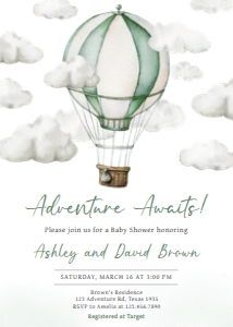 646 Green Adventure Awaits Hot Air Balloon Baby Shower Invitation: 646 Green Adventure Awaits Hot Air Balloon Baby Shower Invitation Set