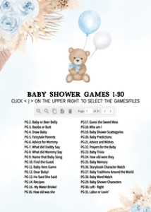 622 Blue Boho Bear Balloon Baby Shower Games Bundle 2: 622 Blue Boho Bear Balloon Baby Shower Games