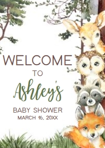 645 Woodland Animals Baby Shower Welcome Sign A4: 645 Woodland Animals Baby Shower Welcome Sign