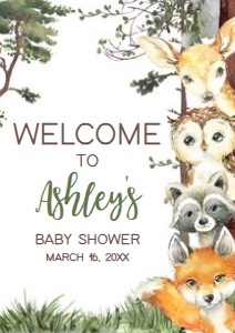 645 Woodland Animals Baby Shower Welcome Sign A2: 645 Woodland Animals Baby Shower Welcome Sign