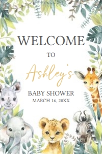 648 Jungle Safari Wild One Baby Shower Welcome Sign 24x36: 648 Jungle Safari Wild One Baby Shower Welcome Sign