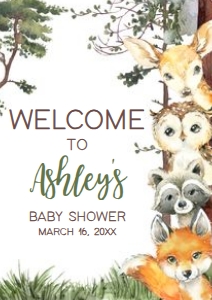 645 Woodland Animals Baby Shower Welcome Sign A3: 645 Woodland Animals Baby Shower Welcome Sign