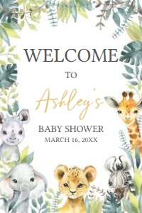 648 Jungle Safari Wild One Baby Shower Welcome Sign 20x30: 648 Jungle Safari Wild One Baby Shower Welcome Sign