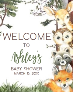 645 Woodland Animals Baby Shower Welcome Sign 16x20: 645 Woodland Animals Baby Shower Welcome Sign
