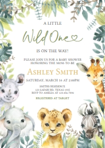 648 Jungle Safari Wild One Baby Shower Invitation: 648 Jungle Safari Wild One Baby Shower Invitation Set
