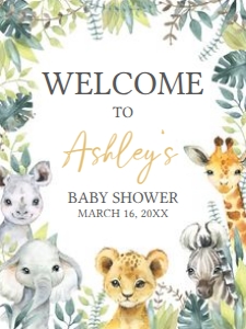 648 Jungle Safari Wild One Baby Shower Welcome Sign 18x24: 648 Jungle Safari Wild One Baby Shower Welcome Sign